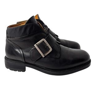 VTG Kenneth Cole Boots Mens 10.5 Black Leather Monk Strap Made in Italy 90s Moto